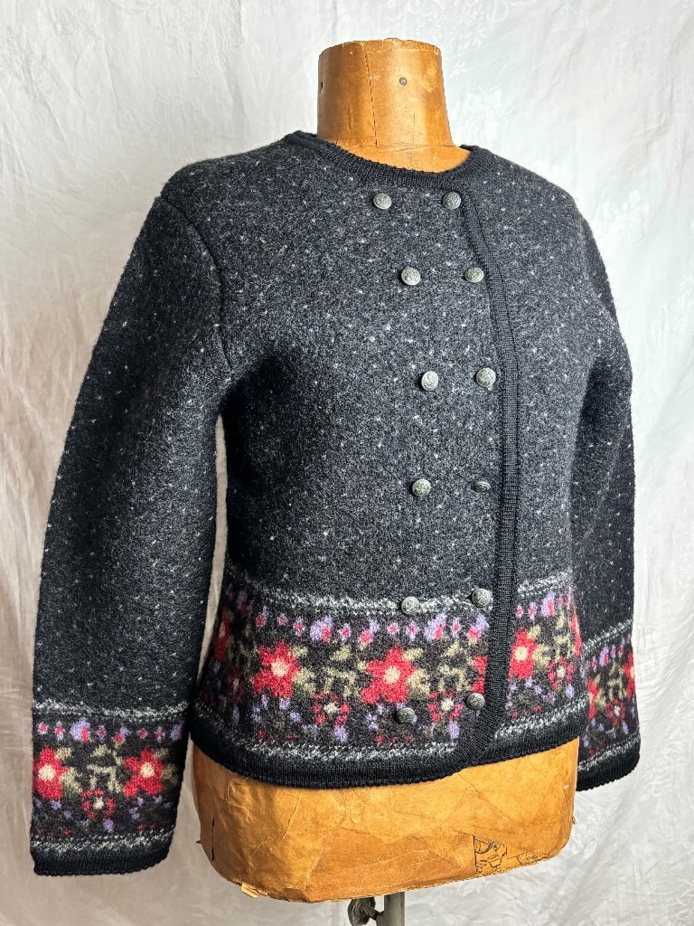 Tally Ho Creations 100% Boiled Wool Double Breasted Cardigan/Jacket Sz. S